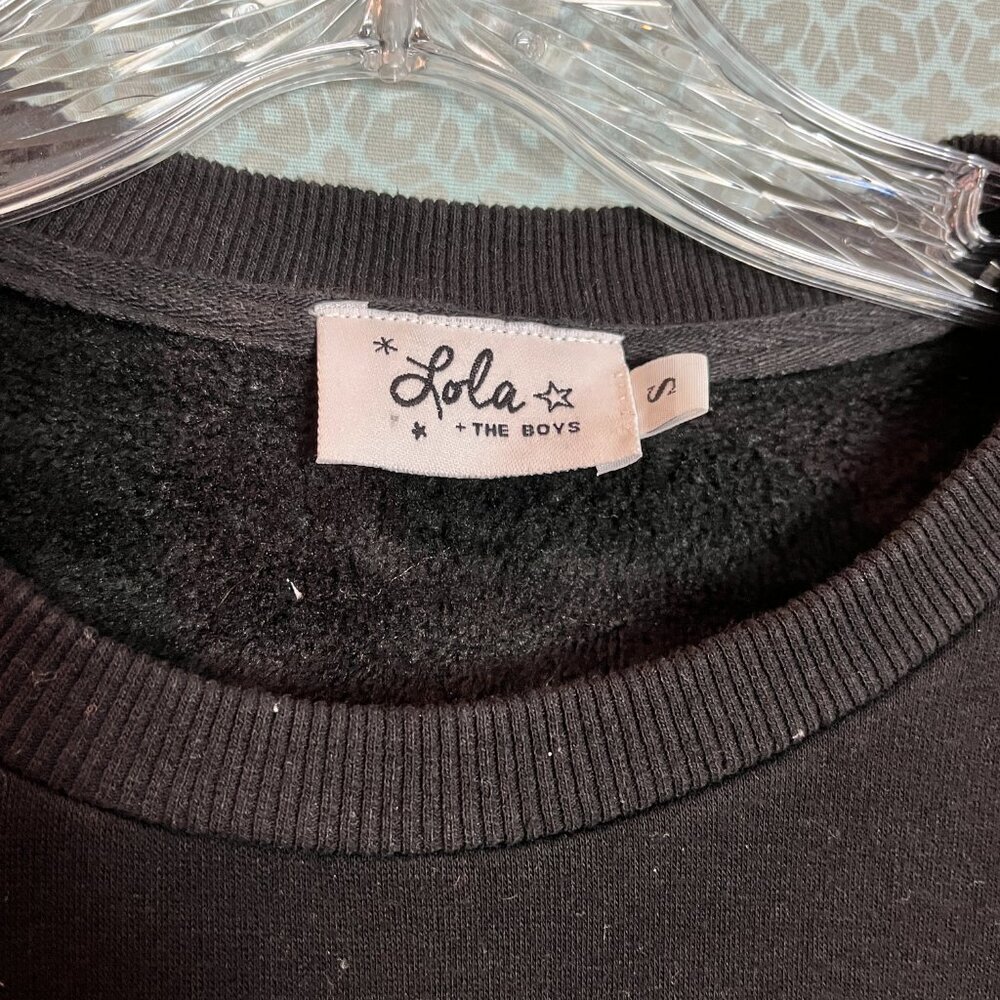 Women's Black/White Crew neck long slv Sweatshirt With Wings, Size S - Picture 3 of 5